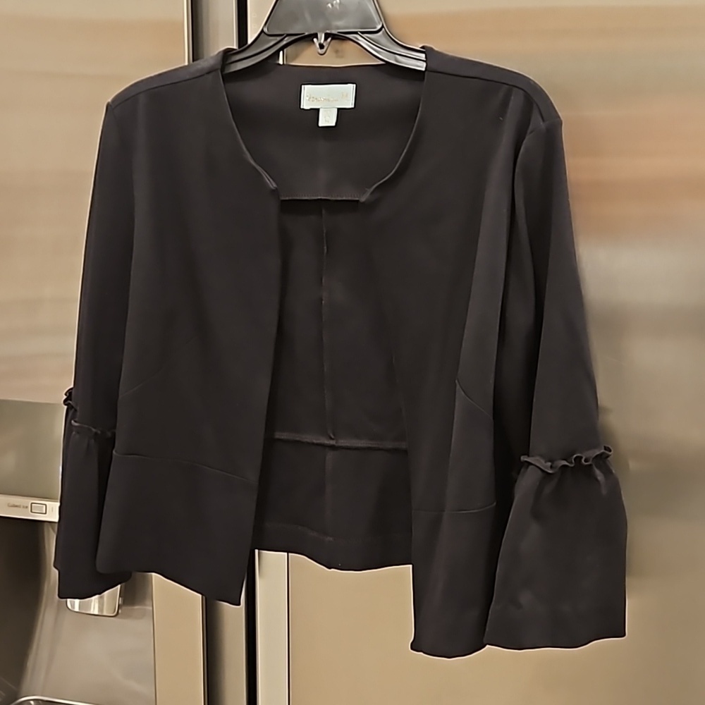 💕VERONICA M💕 Open Front 3/4 Ruffle Bell Sleeve Jacket ~ Black Medium